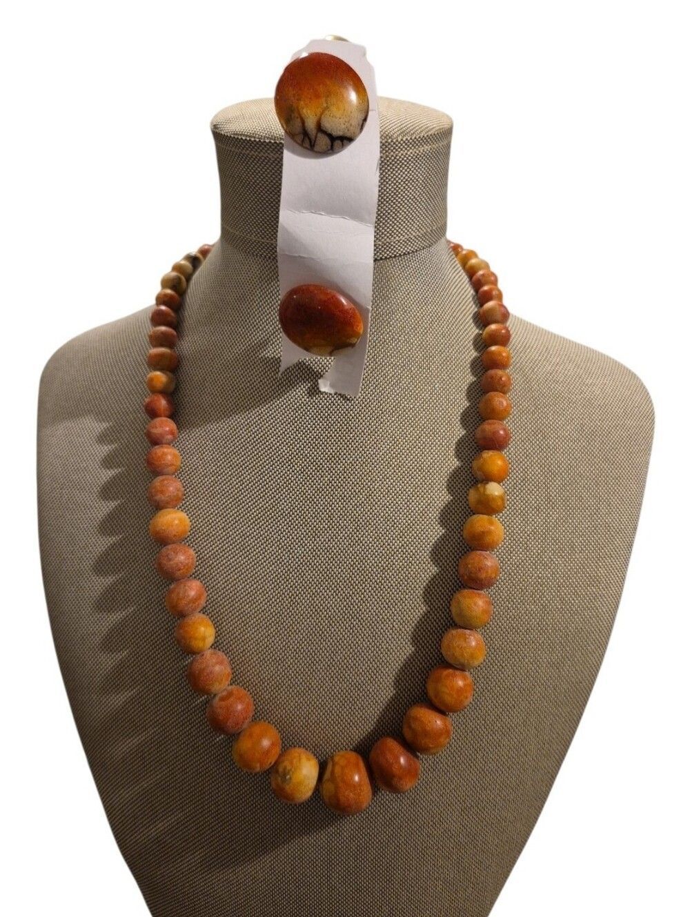 Vintage Sponge Coral Apple Necklace And Earrings